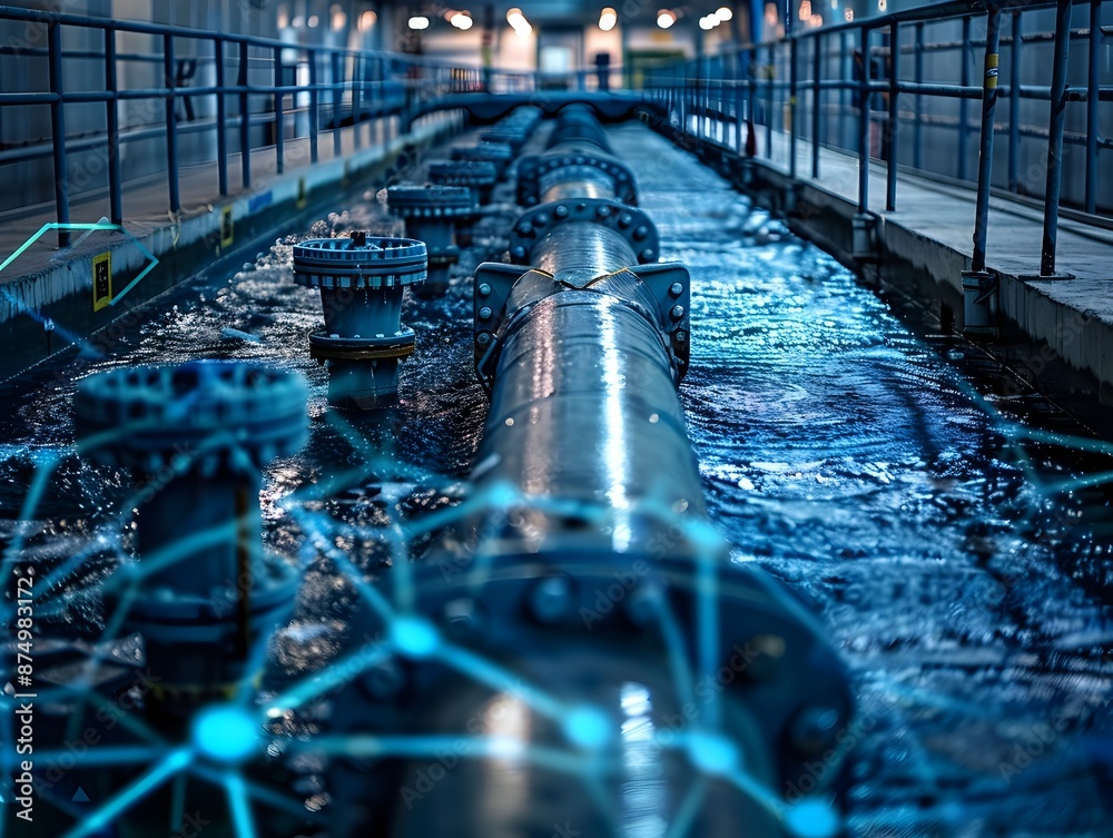 Poster high tech water resource management ai analyzes usage patterns to prevent shortages