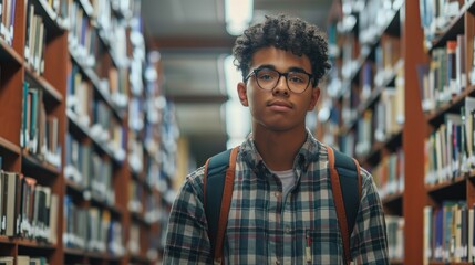 Obraz premium Male student in a library standing