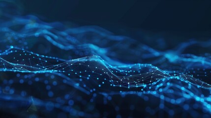 Abstract Digital Landscape with Glowing Lines and Dots