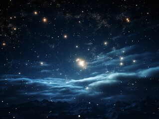 A serene nightscape with a blanket of stars twinkling amidst wispy clouds.