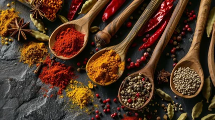 Tableau sur plexiglas Cuisine Assortment of spices and dry herbs. selective focus. Generative AI,  © Milena