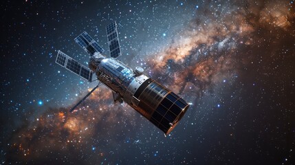 Satellite Orbiting Earth With Milky Way Galaxy
