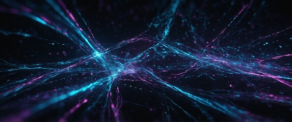Abstract blue light focus with connected lines network connection technology futuristic glowing blue and purple light lines with light speed zoom on black background technology.