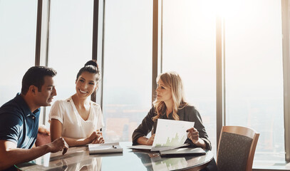 Couple, paperwork and explain with investment advisor for financial planning, compliance and...