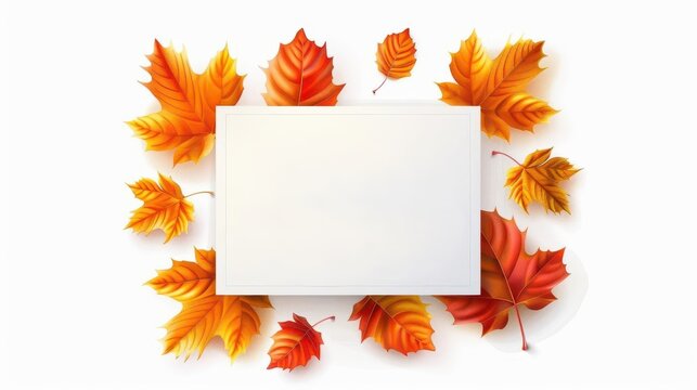 A thank you note with fall leaves, Thanksgiving gratitude, modern illustration, soft tones, isolated on white background