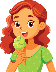 Kids eat ice cream on cone-