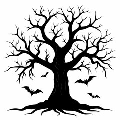 gothic tree for halloween black vector silhouette