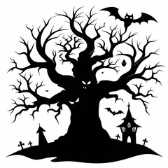 gothic tree for halloween black vector silhouette