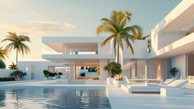 Luxury white hotel and resort mediterranean style