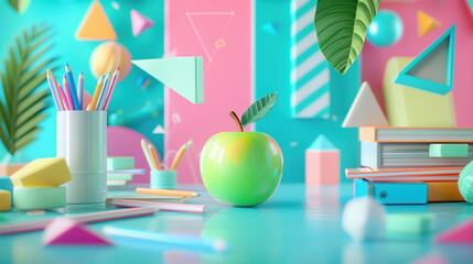 Vibrant and Creative Office Workspace with Colorful Graphics and Plants