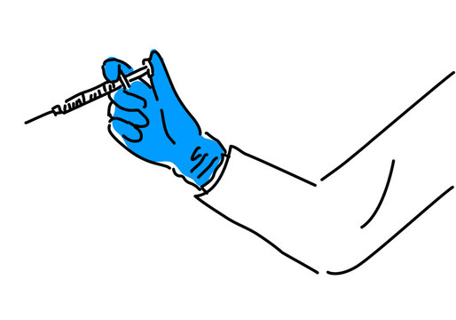 recommend clip art: 注射器を持つ医師の手のシンプル線画