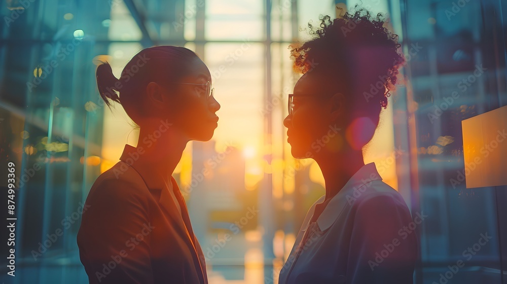 Poster Businesswoman Mentoring Young Professional in Modern Office Setting