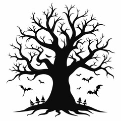 gothic tree for halloween black vector silhouette