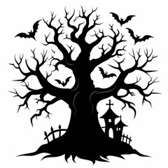 gothic tree for halloween black vector silhouette