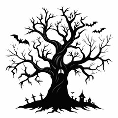 gothic tree for halloween black vector silhouette