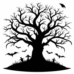gothic tree for halloween black vector silhouette