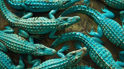 Obraz premium Rows of turquoise crocodiles form a unique pattern.