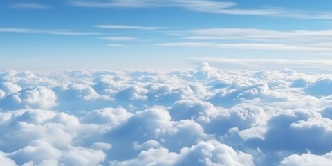 Cloudscape: Aerial View of White Fluffy Clouds Against a Blue Sky