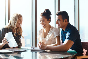 Help, couple and financial advisor with document for consulting, insurance plan or investment in...