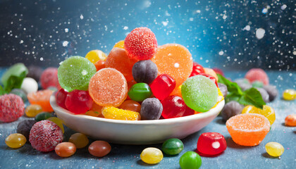 Colorful candies, jelly and marmalade. Generative AI.