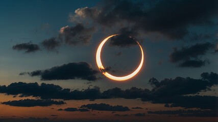 Obraz premium Partial phase of the annular solar eclipse covered in clouds, San Antonio, Texas USA.