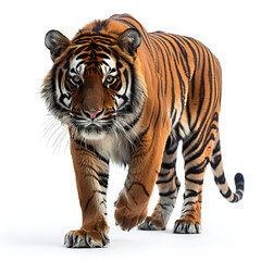 Fototapeta premium A tiger resting peacefully on a white background. 