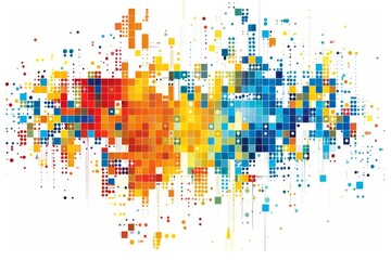 Colorful geometric shapes with a pixelated effect, vibrant abstract digital illustration