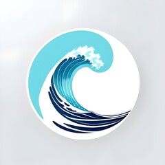 Naklejka premium a circular vector logo featuring an ocean wave, sea, water, splash, rip curl, surf, Beach, Coastal, Tidal, Crest, Swell, Aqua, Marine, Flow, Fluid, Motion, Nautical, Blue, Curve, Foam, Breaker