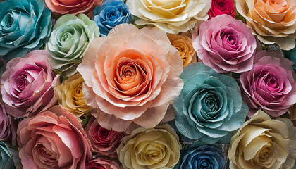 colorful paper roses background. Generative AI.