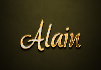 Old gold text effect of French name Alain with 3D glossy style Mockup.
