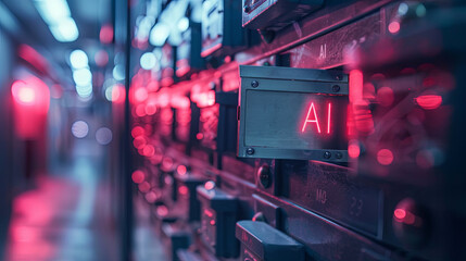 A safety deposit box labeled AI signifies data collection and security in artificial intelligence technology, highlighting the storage of information on cloud systems