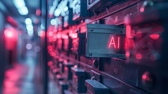 A safety deposit box labeled AI signifies data collection and security in artificial intelligence technology, highlighting the storage of information on cloud systems