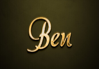 Old gold text effect of French name Ben with 3D glossy style Mockup.