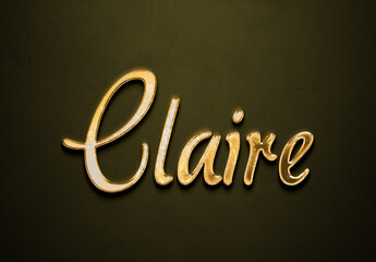 Old gold text effect of French name Claire with 3D glossy style Mockup.
