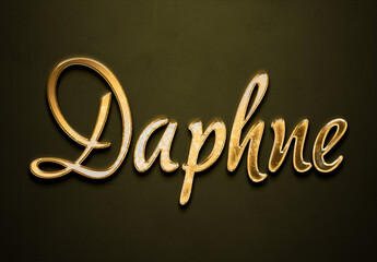 Old gold text effect of French name Daphne with 3D glossy style Mockup.