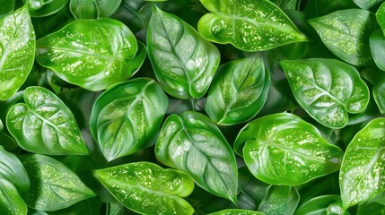 Exotic green leaves pattern of Dumb cane or Dieffenbachia, a lush tropical houseplant.