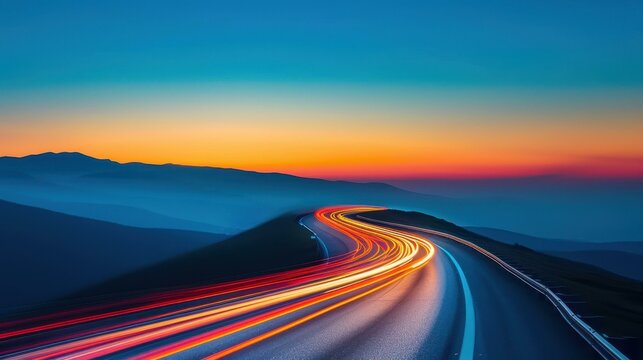 Brilliant blue speed motion on a highway road.