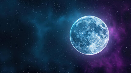 Stunning purple and blue starry night sky featuring a beautiful full moon sourced from .