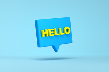 The word hello on blue speech bubble. © Cagkan
