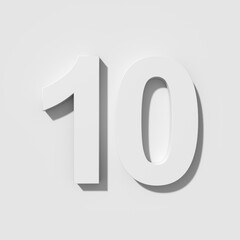 White number ten 10 on white background.