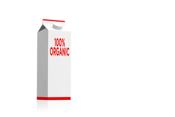 Organic milk carton standing on white background