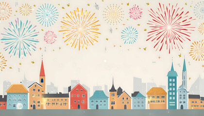 Abstract Watercolor vintage celebration way firework city, no text, copy space, Generative AI.