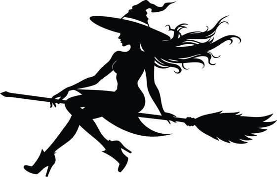 recommend clip art: Halloween witch broomstick Vector illustration, Silhouette of a witch flying broomstick isolated on white background.
                    