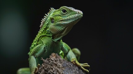 Obraz premium A green lizard is sitting on a branch. Generate AI image