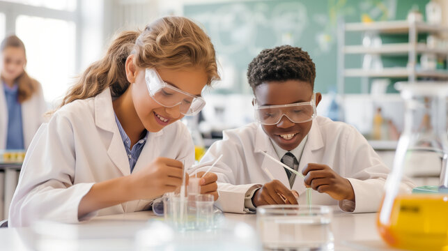 Middle School Students Conducting Science Experiment