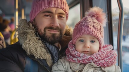 Obraz premium A man and a baby are sitting in a car. Generate AI image