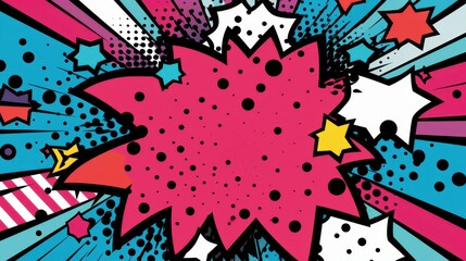 Vibrant comic book art with exaggerated clouds and dynamic lines in a colorful explosion.