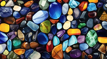 Unique graphic design composition of various colored minerals in abstract scene.