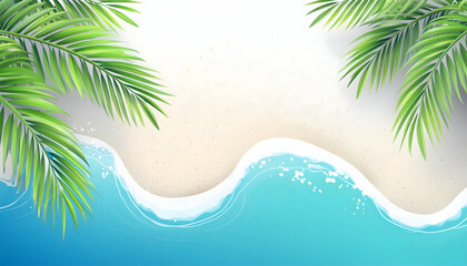 Abstract landscape coconut tree and soft wave sea on watercolor, Generative AI.
