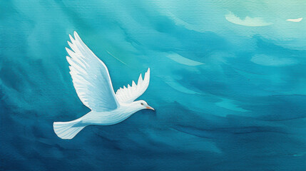 Capture the essence of Whit Monday with a charming watercolor illustration featuring a white dove midflight.